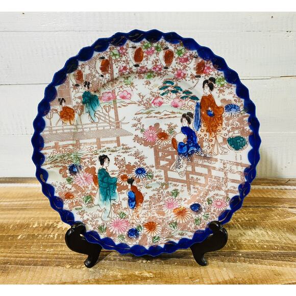 Set of 2 Vintage Antique Hand Painted Geisha Girls Scalloped Nippon Plates 8.5" - Picture 6 of 13